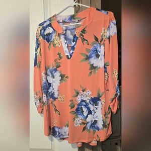 Womens Floral Top With 3/4 Sleeves Size-XL